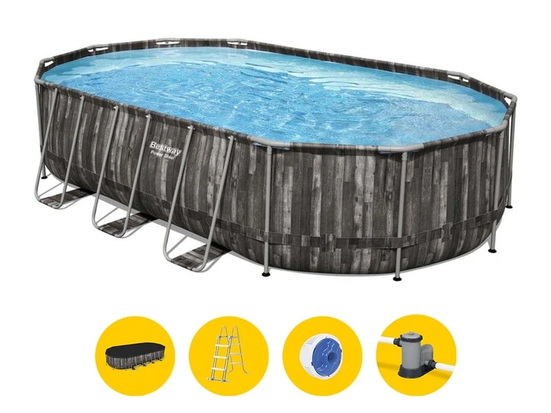 Bestway Power Steel Oval Zwembad - 610 X 366 X 122 Cm - Met Filterpomp En Accessoires